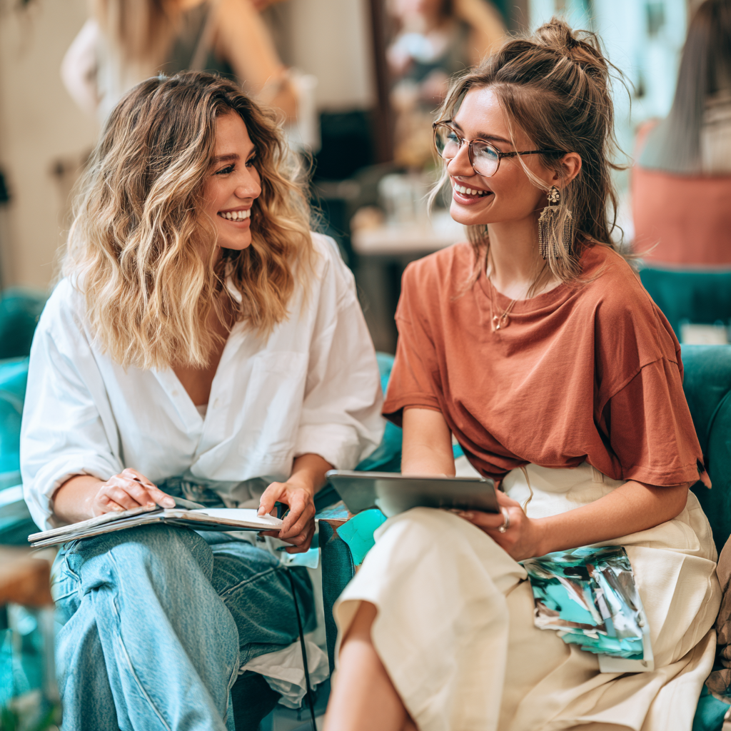 Hair Stylist and guest discussing hair goals during a complimentary consultation at Mane Street Hair & Color Studio in North Attleboro, Massachusetts.